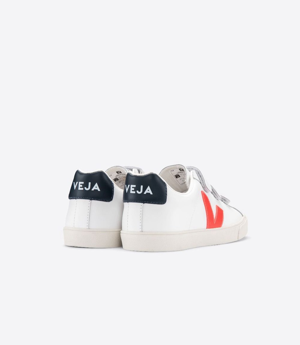 Veja Sneakers Dam - 3-Lock Läder - Vita/Orange - 749518-MUX